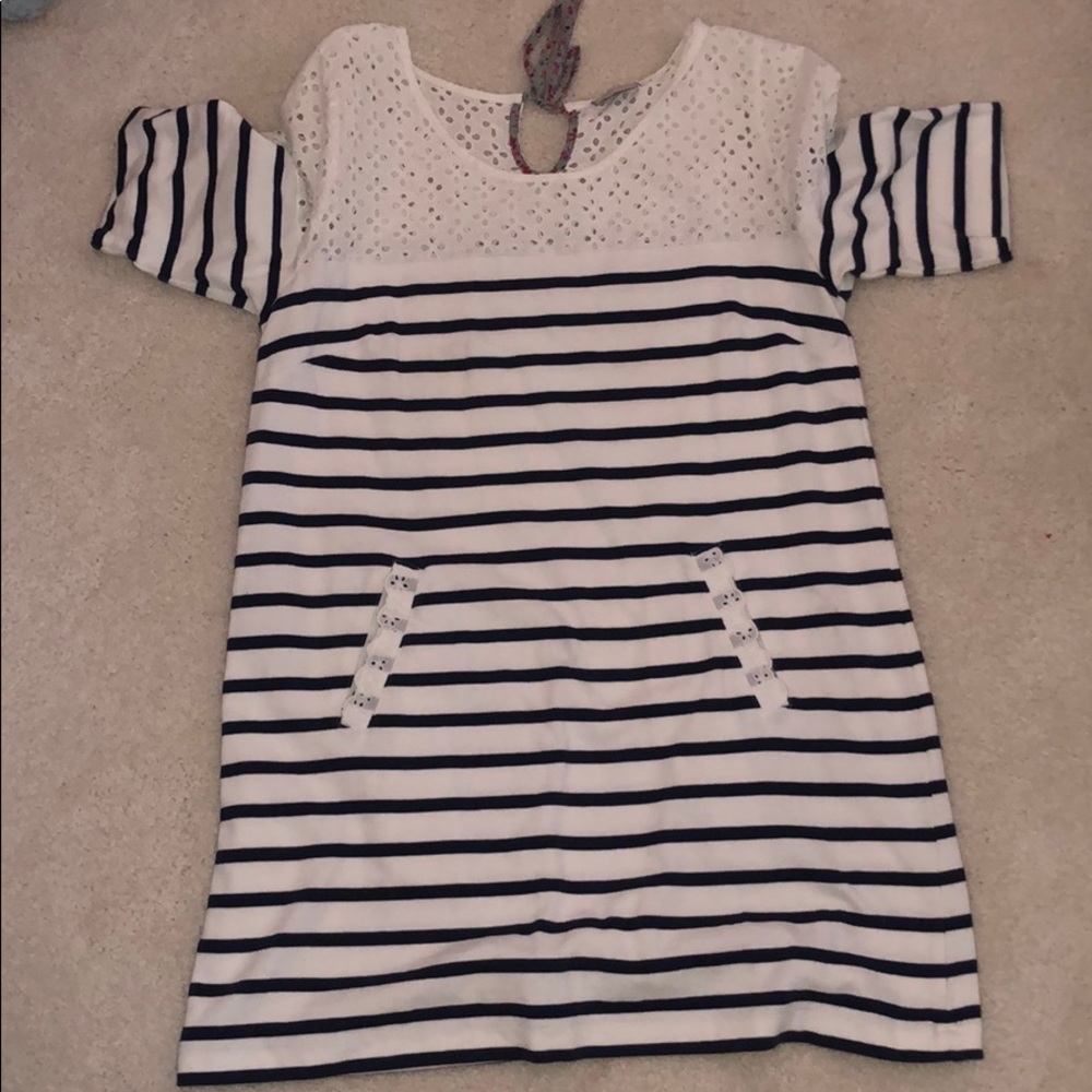 White and navy striped dress